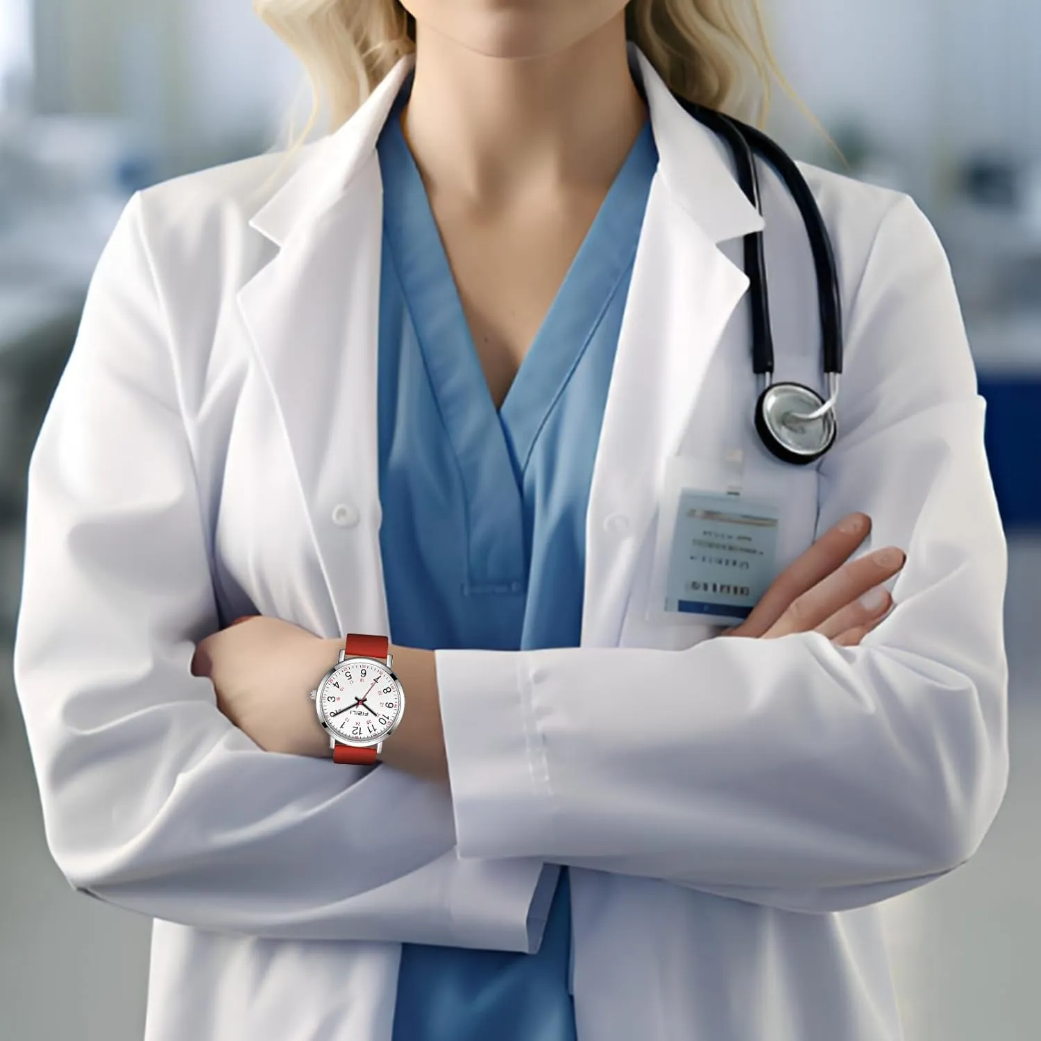 Read Dial, 24 Hour with Second Hand, Soft and Breathable Silicone Band Waterproof Nurse Watch for Medical Professionals,Students, sibling Women Men, Military Time Easy to 