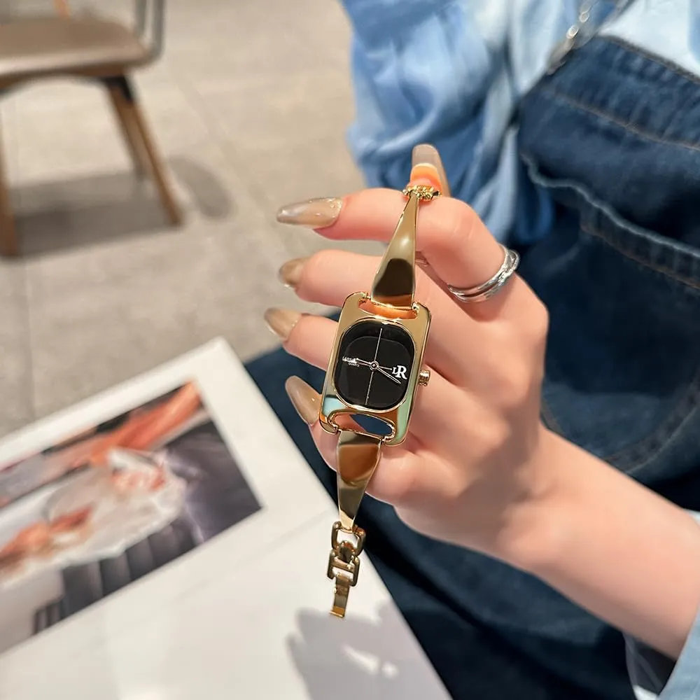 Rectangle Dial Quartz Watch ?C Dainty Gold Bracelet Watch for Women, Small Luxury Wristwatch with expel Unique Cross Face, Vintage Silver and Gold Style MASTOP Elegant 