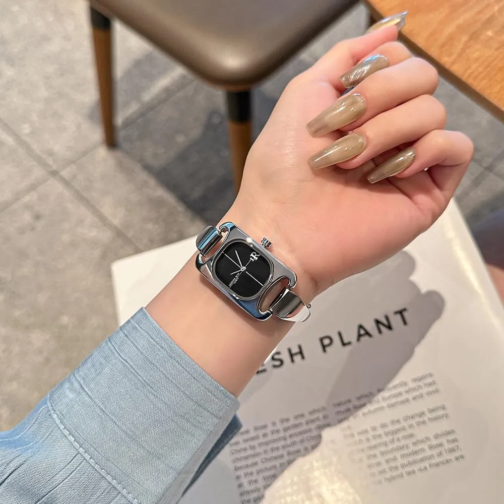 Rectangle Dial Quartz Watch ?C Dainty Gold Bracelet Watch for Women, Small Luxury Wristwatch with expel Unique Cross Face, Vintage Silver and Gold Style MASTOP Elegant 