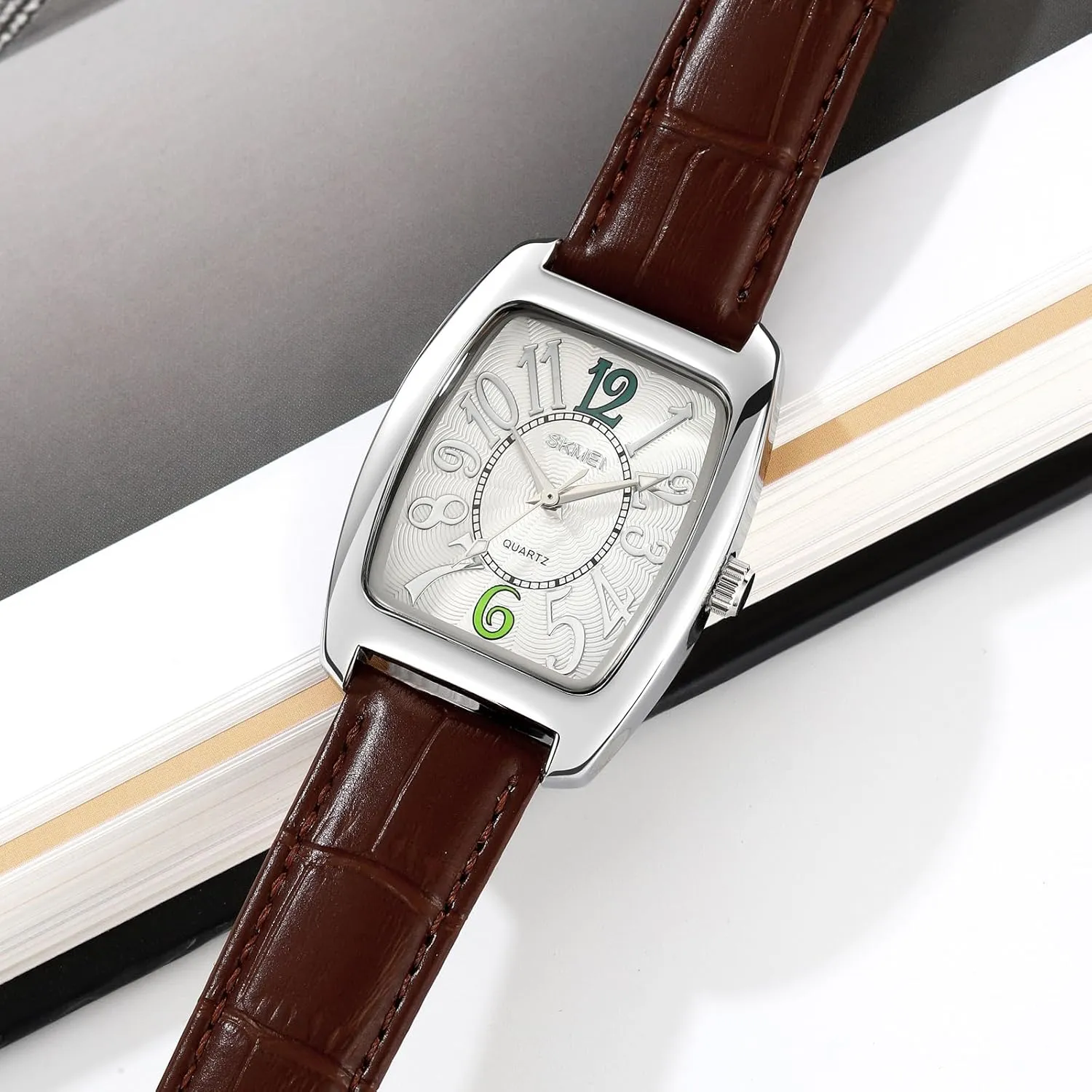 Rectangle Dial Unisex Quartz Watch Classic Leather Band Big Arabic Numbers Fashion Business eject Dress Waterproof Wristwatch for Women Men Gosasa 