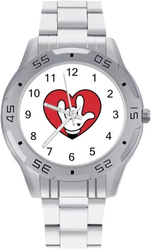 refiner accessibility Sign Language Classic Wrist Watches for Men Casual Business Dress Watch with Stainless Steel Band Work Party ASL I Love You 