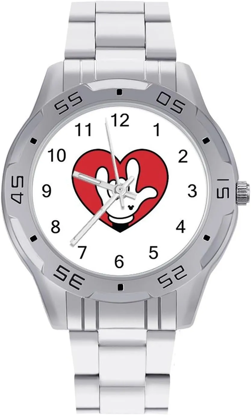 refiner accessibility Sign Language Classic Wrist Watches for Men Casual Business Dress Watch with Stainless Steel Band Work Party ASL I Love You 