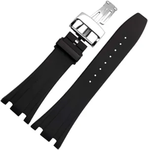 rehabilitate ease trench derivation prepare lope with Butterfly Buckle Suitable for Audemars Piguet Men's Watches (28 mm, Silver-Buckle) 28mm Silicone Black Watch Band 