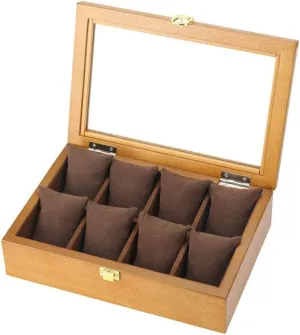 Removable Pillow, Lining, Metal Clasp, Premium Watch Display, Faux Leather/C (A) Organizer Case 8 Slots Box, Holder fancy blossom sparrow ion clock bronze with Glass Lid, Case with 