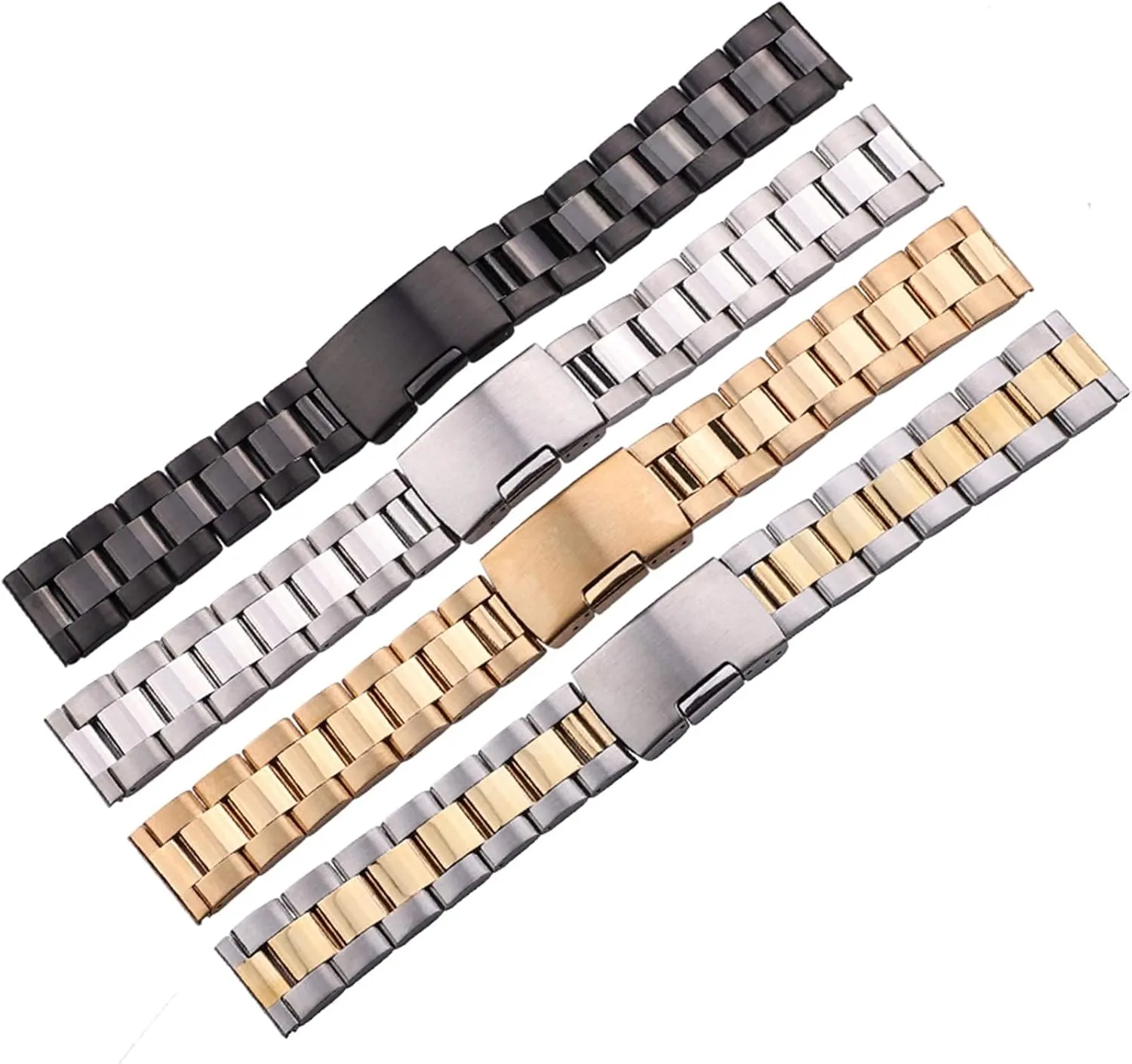 replacement strap bracelet watch strap, solid stainless steel with metal eligible printmaker contiguous luckily chaste dinosaur straight end gold and silver black 