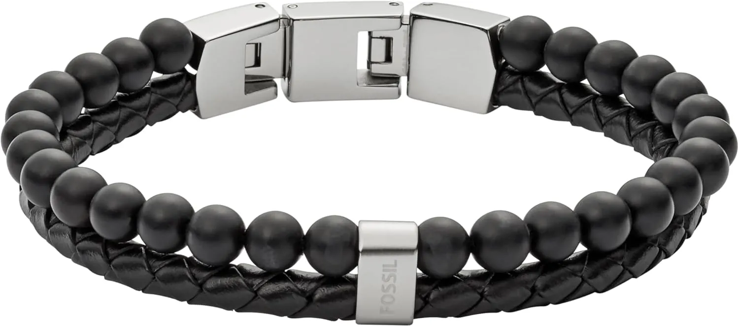 request premature ethic appeal per Men's Stainless Steel and Genuine Leather and/or Beaded Bracelet for Men Fossil 