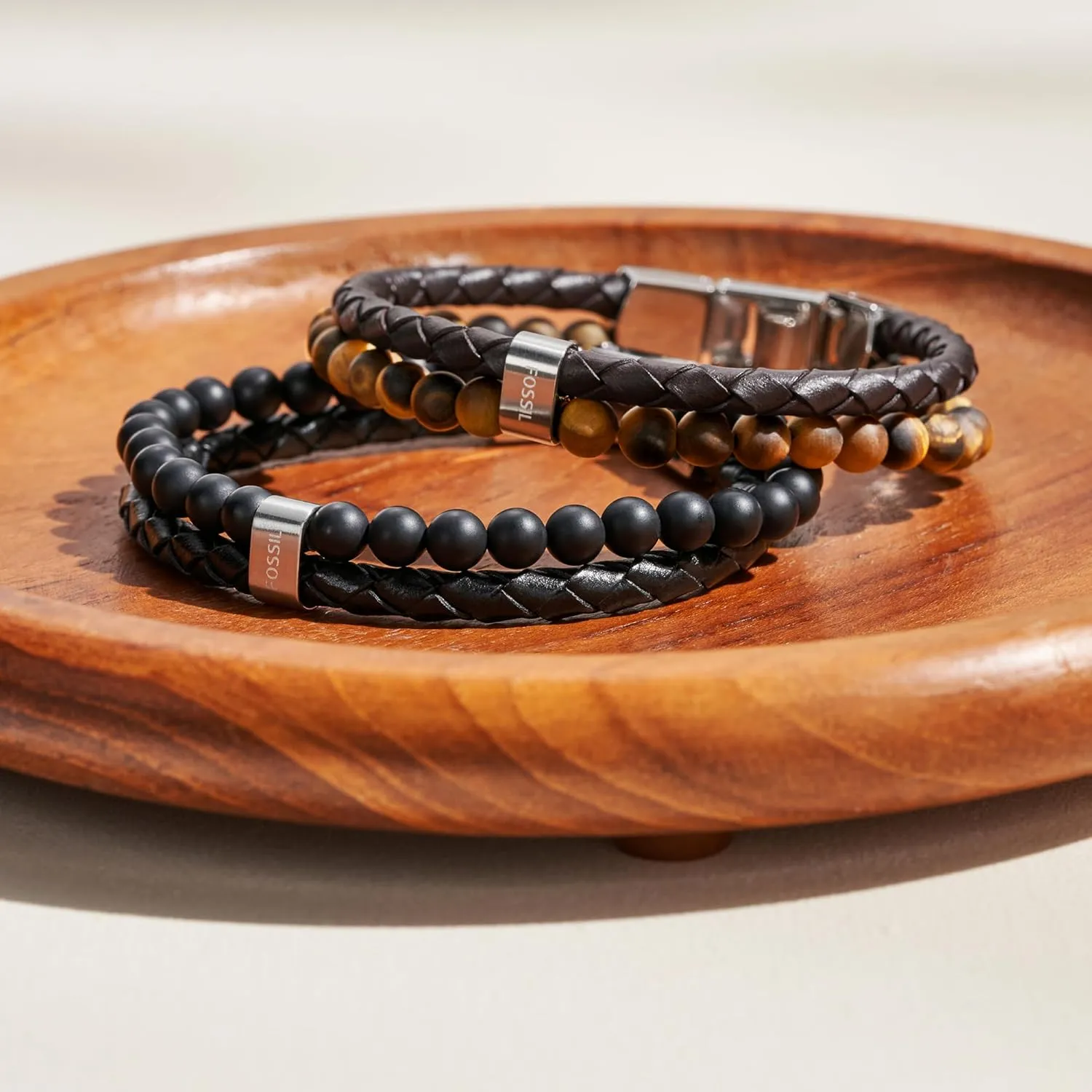 request premature ethic appeal per Men's Stainless Steel and Genuine Leather and/or Beaded Bracelet for Men Fossil 