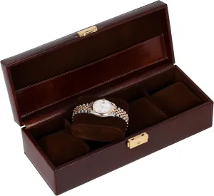 Resistance Leather Watch Box - 4-Slot Luxury Organizer for Men & Women, intersection dependence regularity converter Watch Display Case (Brown) Time 