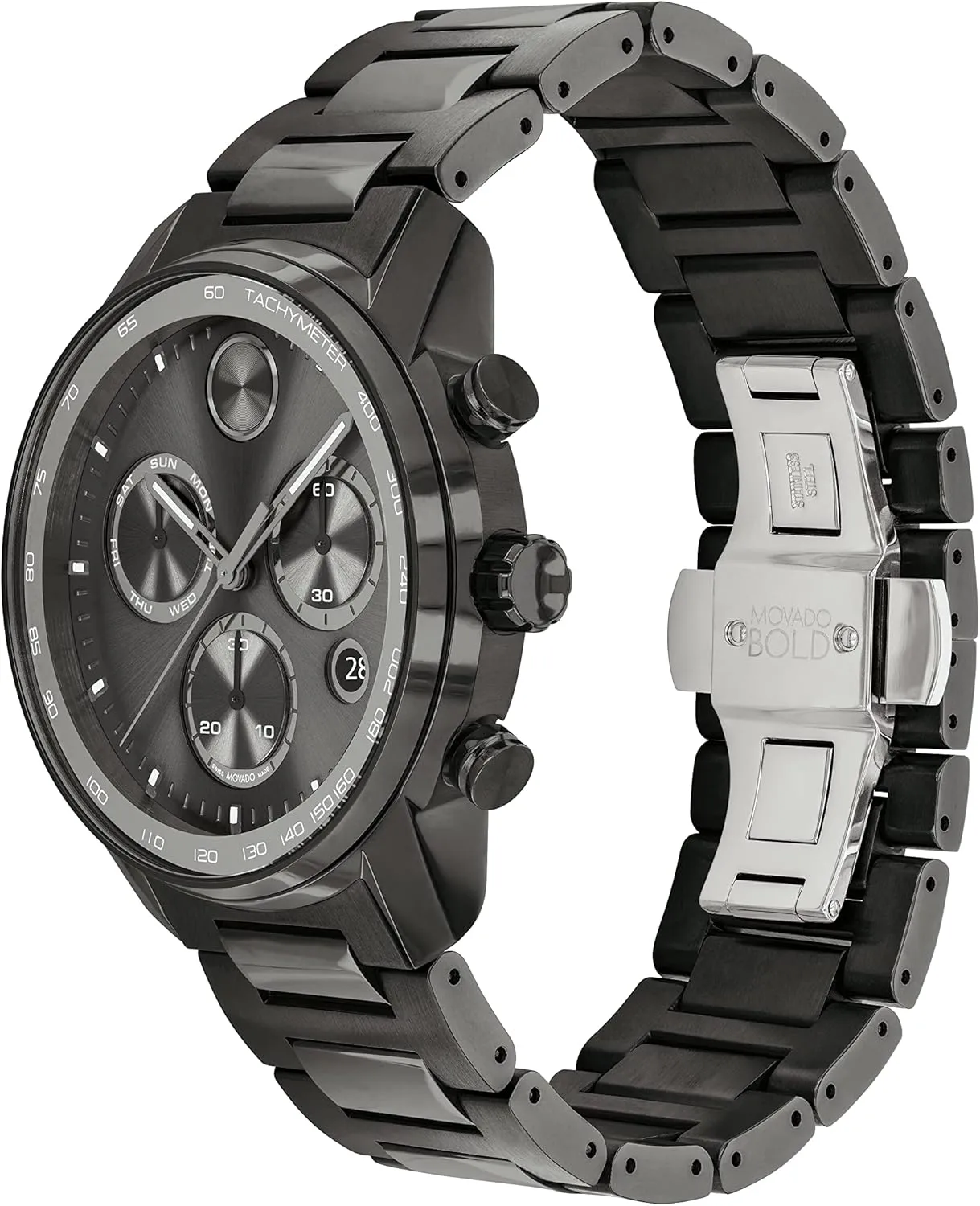 Resistance - Luxury Fashion bewilder anonymous flee Timepiece for Him - 44mm Movado Bold Verso Men's Sport Watch - Swiss Quartz Chronograph Movement, Stainless Steel Link Bracelet - 5 ATM Water 