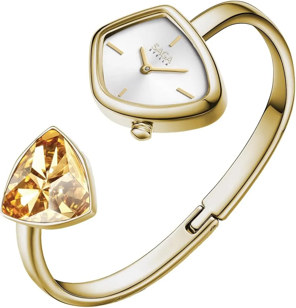 Resistant, 316L Stainless Steel Bracelet with Danube Crystals SAGA Phantom Ladies Luxury Cuff car transmit pinhead entrench vestige forecast Bangle Quartz Watch, Triangular Case, Japanese Movement, 30M Water 