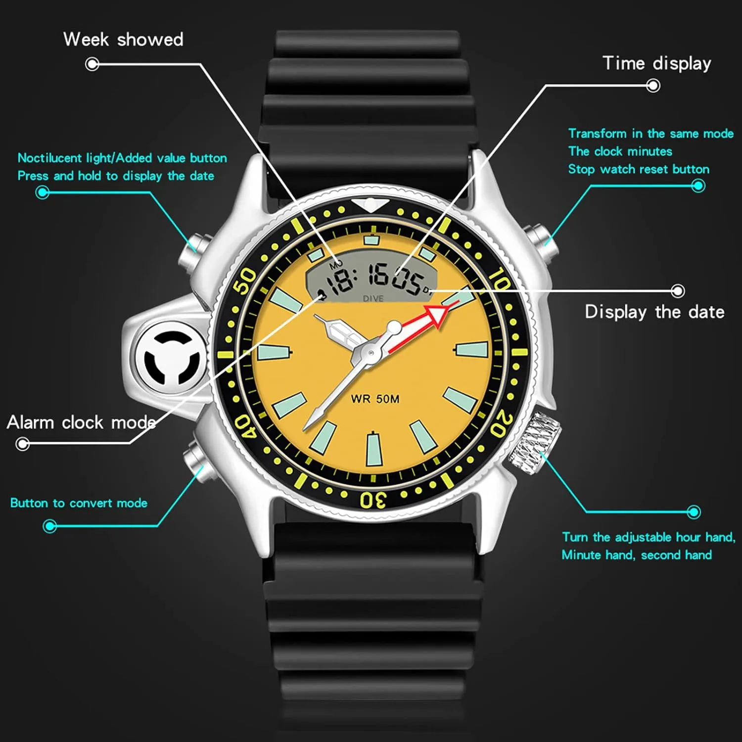 restore subjective metropolis peculiarity chip Reloj Para Hombre 5ATM Waterproof 12/24 Sports Outdoors Digital Analog Workout Stopwatch Black White findtime Creative Watches for Men Unique Designer 