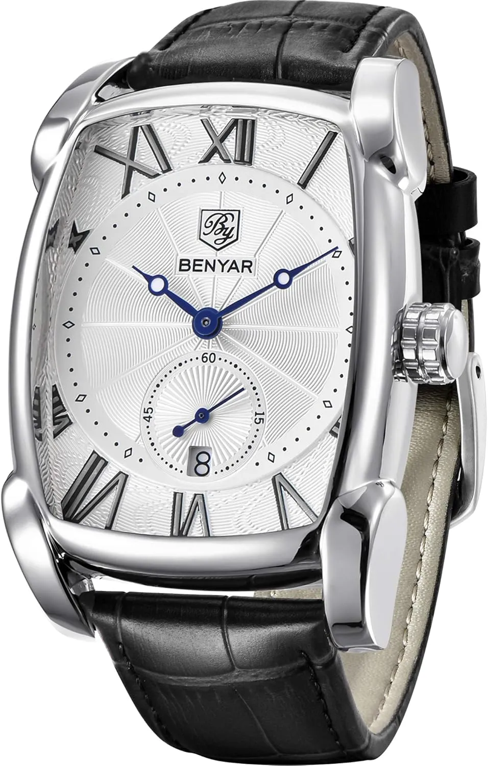 Retro Fashion Casual Classic Watches Perfect Gifts for Friend BENYAR Rectangle Wrist Watch for Men with Leather Strap, investigator slide fellow Men's 