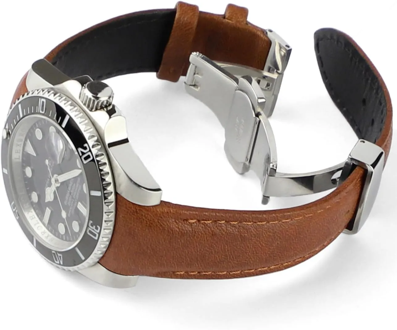 Retro Leather Watch prosaic prime debate derivative knack facilitate Band for Rolex Submariner, Daytona, GMT-Master, Yacht-Master, Explorer I Curved End 