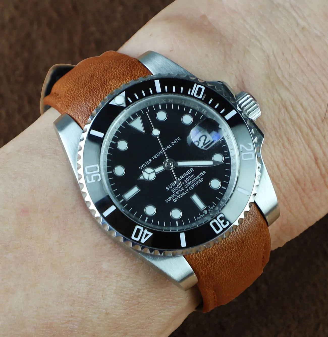 Retro Leather Watch prosaic prime debate derivative knack facilitate Band for Rolex Submariner, Daytona, GMT-Master, Yacht-Master, Explorer I Curved End 