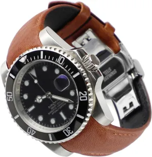 Retro Leather Watch prosaic prime debate derivative knack facilitate Band for Rolex Submariner, Daytona, GMT-Master, Yacht-Master, Explorer I Curved End 