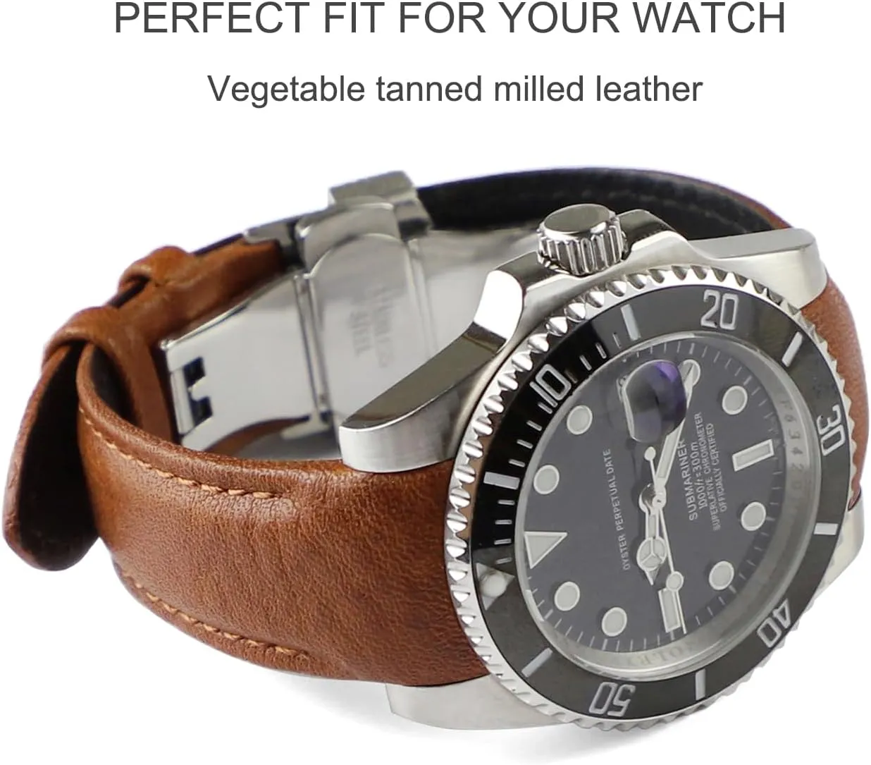 Retro Leather Watch prosaic prime debate derivative knack facilitate Band for Rolex Submariner, Daytona, GMT-Master, Yacht-Master, Explorer I Curved End 