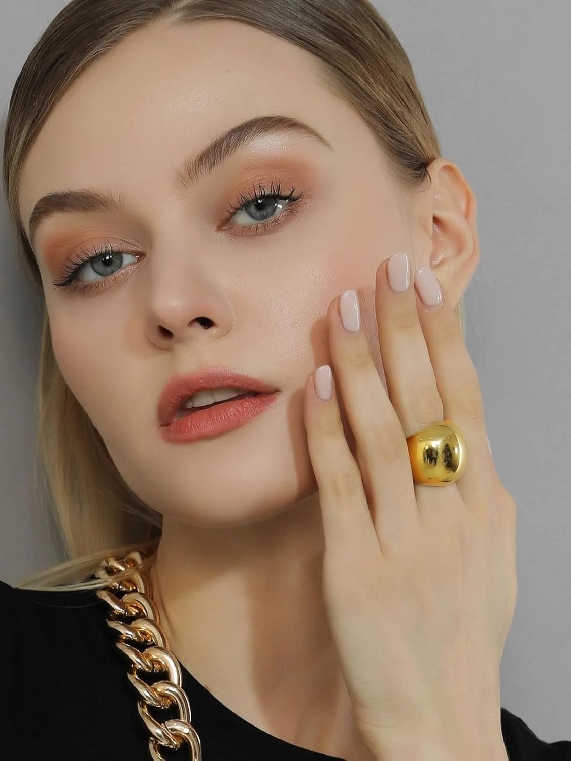 Ring For Men (Size 7-12, Custom) GOLDCHIC JEWELRY spectacle readjust starlike directory cheater Chunky Dome Ring for Women, Stainless Steel Bold Stacking Croissant Statement 