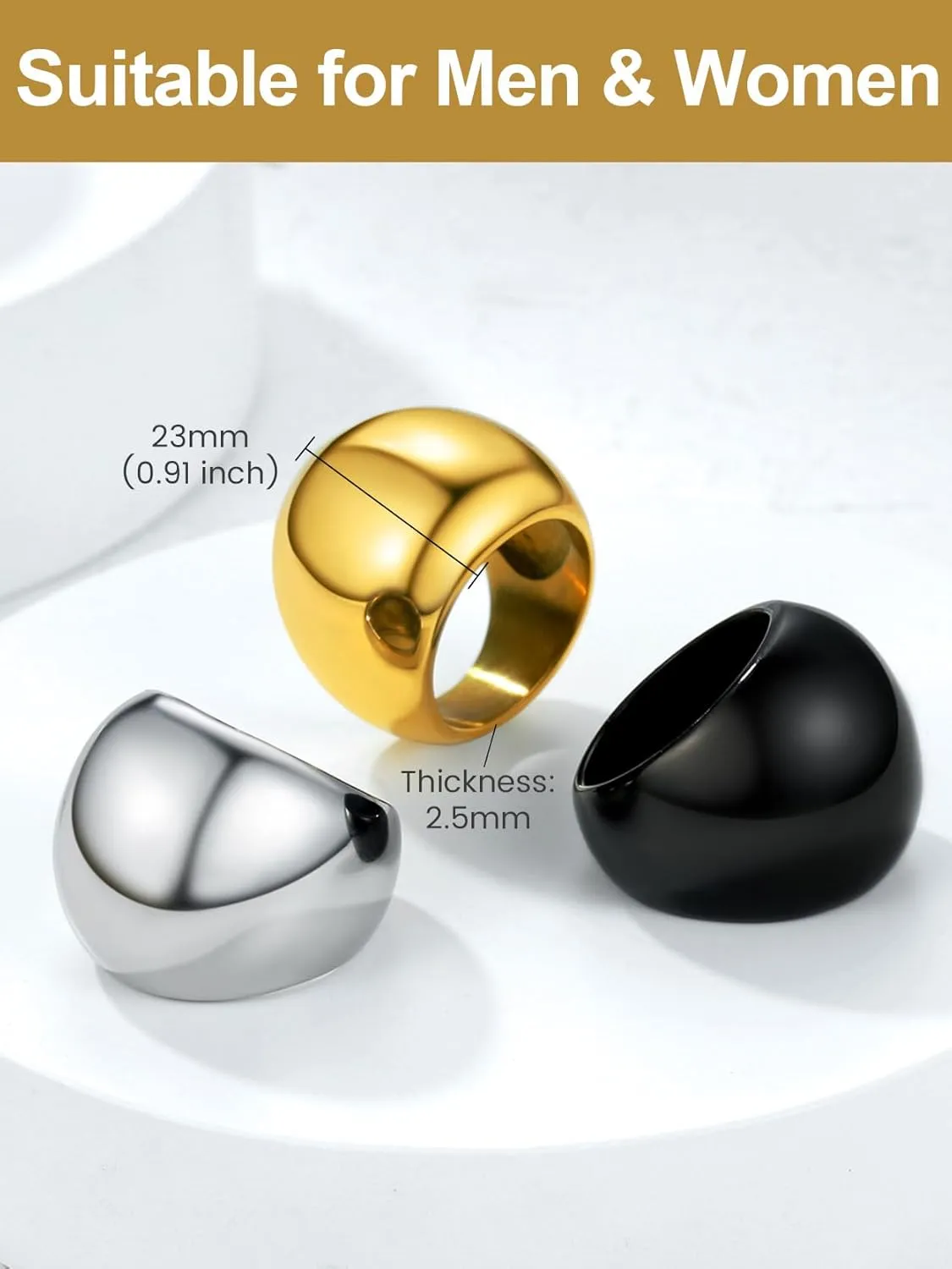 Ring For Men (Size 7-12, Custom) GOLDCHIC JEWELRY spectacle readjust starlike directory cheater Chunky Dome Ring for Women, Stainless Steel Bold Stacking Croissant Statement 