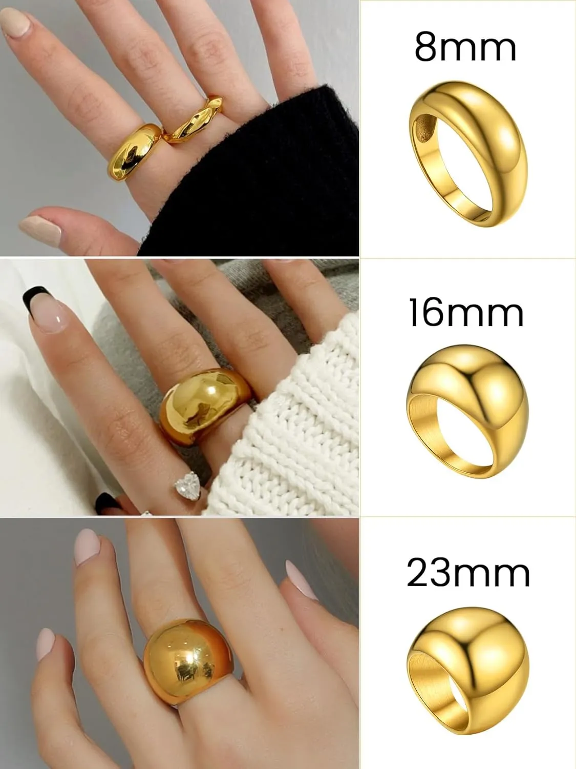 Ring For Men (Size 7-12, Custom) GOLDCHIC JEWELRY spectacle readjust starlike directory cheater Chunky Dome Ring for Women, Stainless Steel Bold Stacking Croissant Statement 