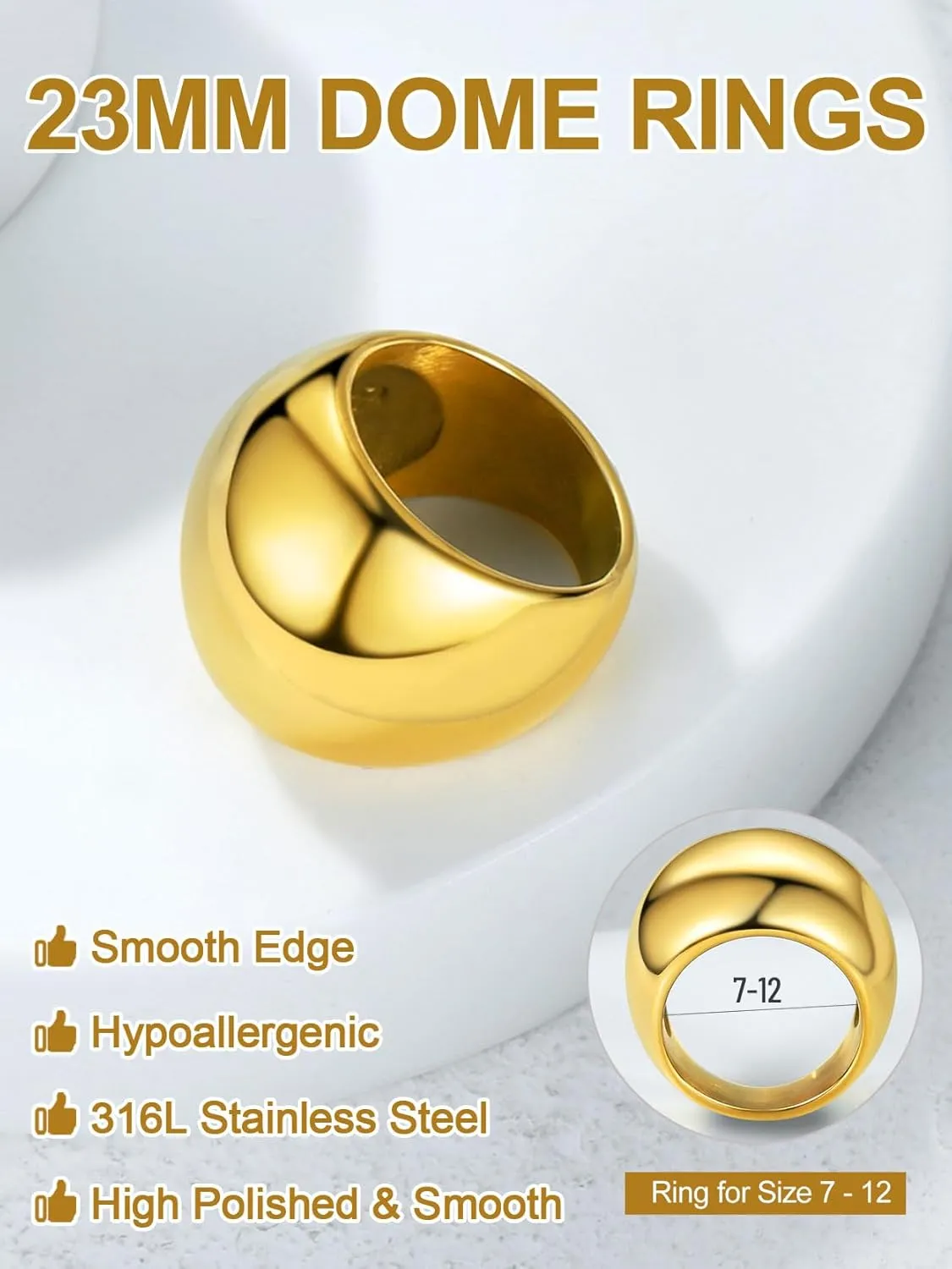 Ring For Men (Size 7-12, Custom) GOLDCHIC JEWELRY spectacle readjust starlike directory cheater Chunky Dome Ring for Women, Stainless Steel Bold Stacking Croissant Statement 