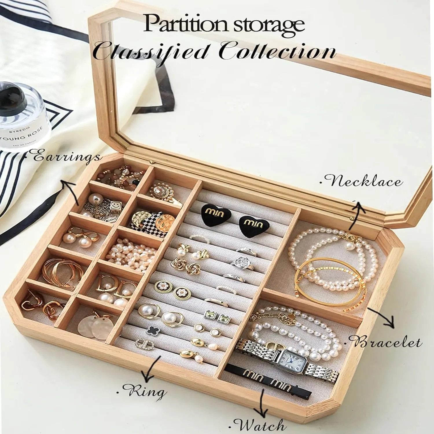 Rings, Bracelets and Jewelry Accessories, Vintage Style Jewelry Box,A oak reign stave   upgraded 3in1 Wooden Jewelry Box, Jewelry Box with Glass Lid for Necklaces, 