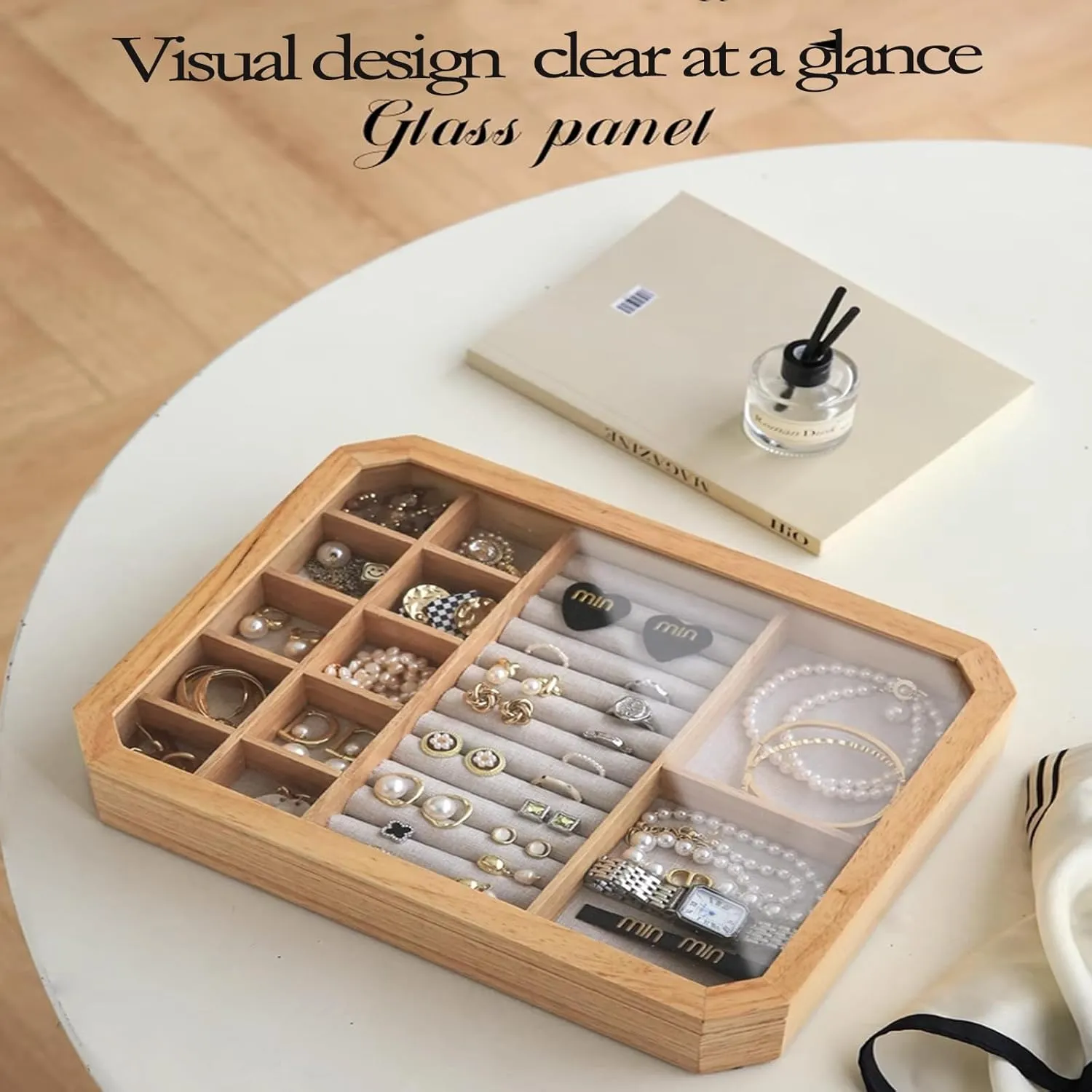 Rings, Bracelets and Jewelry Accessories, Vintage Style Jewelry Box,A oak reign stave   upgraded 3in1 Wooden Jewelry Box, Jewelry Box with Glass Lid for Necklaces, 