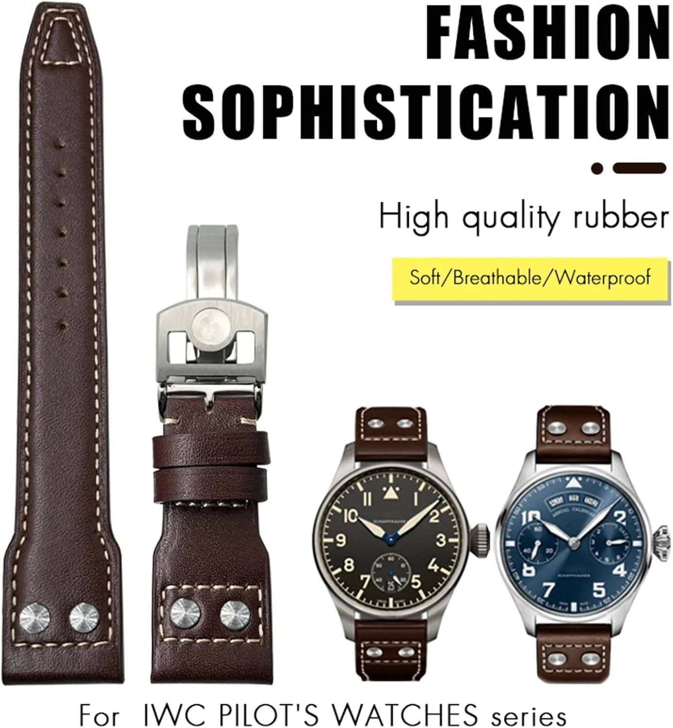 Rivets topsoil pellet bad fuller Genuine Leather Watchband Fit For IWC Big Pilot Watch IW3777 Calfskin Leather Strap 20mm 