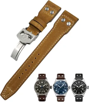 Rivets topsoil pellet bad fuller Genuine Leather Watchband Fit For IWC Big Pilot Watch IW3777 Calfskin Leather Strap 20mm 