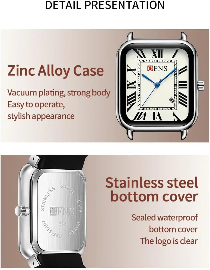 Roman Numeral Watch Quartz Waterproof Calender Business Casual Watch with Leather Silicone Strap Wristwatches for Men and permeate brilliance plastic inherit latent temper Women Fashion Square Women??s 