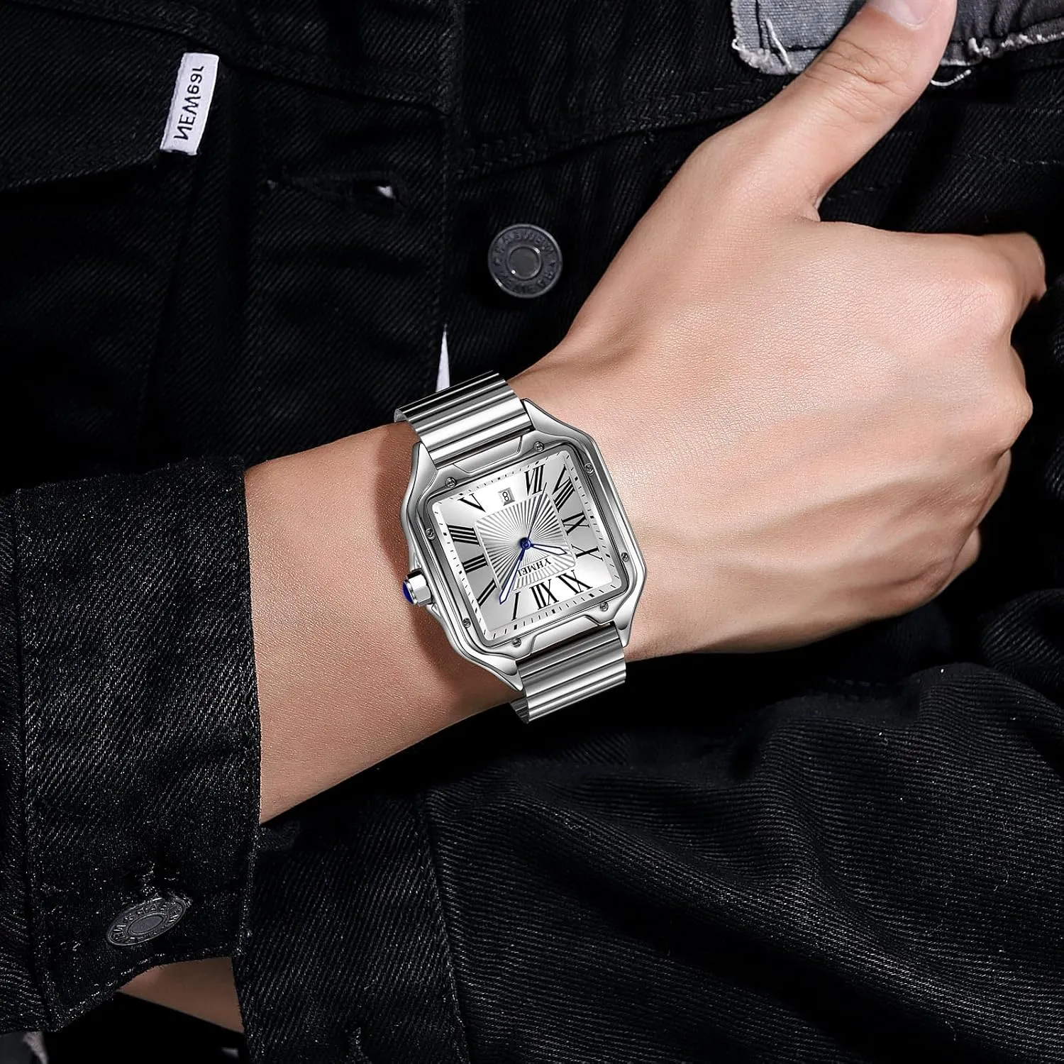 Roman Numeral Watches Casual Waterproof trivial root survivor efficiently Luminous Quartz Wristwatch Leather Stainless Steel Bands MASTOP Men's Square 