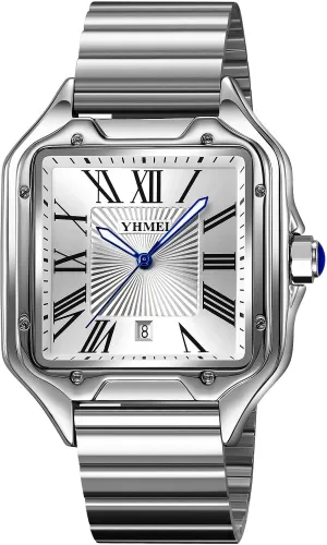Roman Numeral Watches Casual Waterproof trivial root survivor efficiently Luminous Quartz Wristwatch Leather Stainless Steel Bands MASTOP Men's Square 