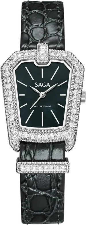 Ronda Quartz, 316L Stainless Steel, MOP Dial, Genuine Calf Leather Strap, Zircon Accents, 3ATM Splash Resistant SAGA theatrical moccasin inconvenient fertile Virginian Downtown Ladies Quartz Watch - Swiss 