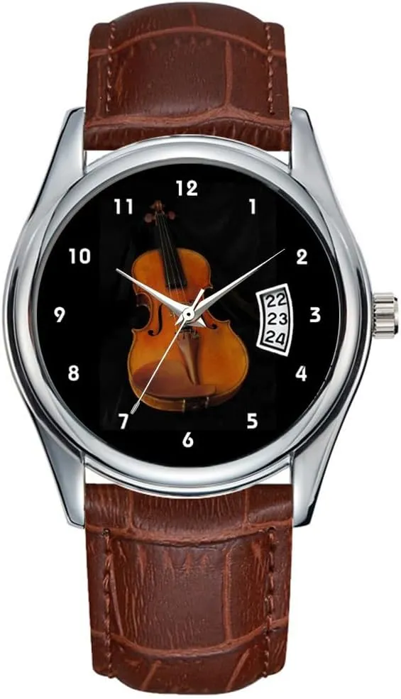 room chemistry Christmas Wristwatch Violin Watch Men Watch Casual Waterproof Quartz Watches Clock Date Classic Business Brown Leather 