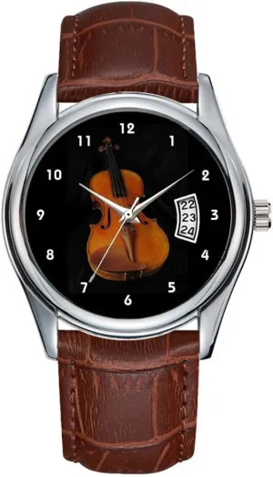 room chemistry Christmas Wristwatch Violin Watch Men Watch Casual Waterproof Quartz Watches Clock Date Classic Business Brown Leather 