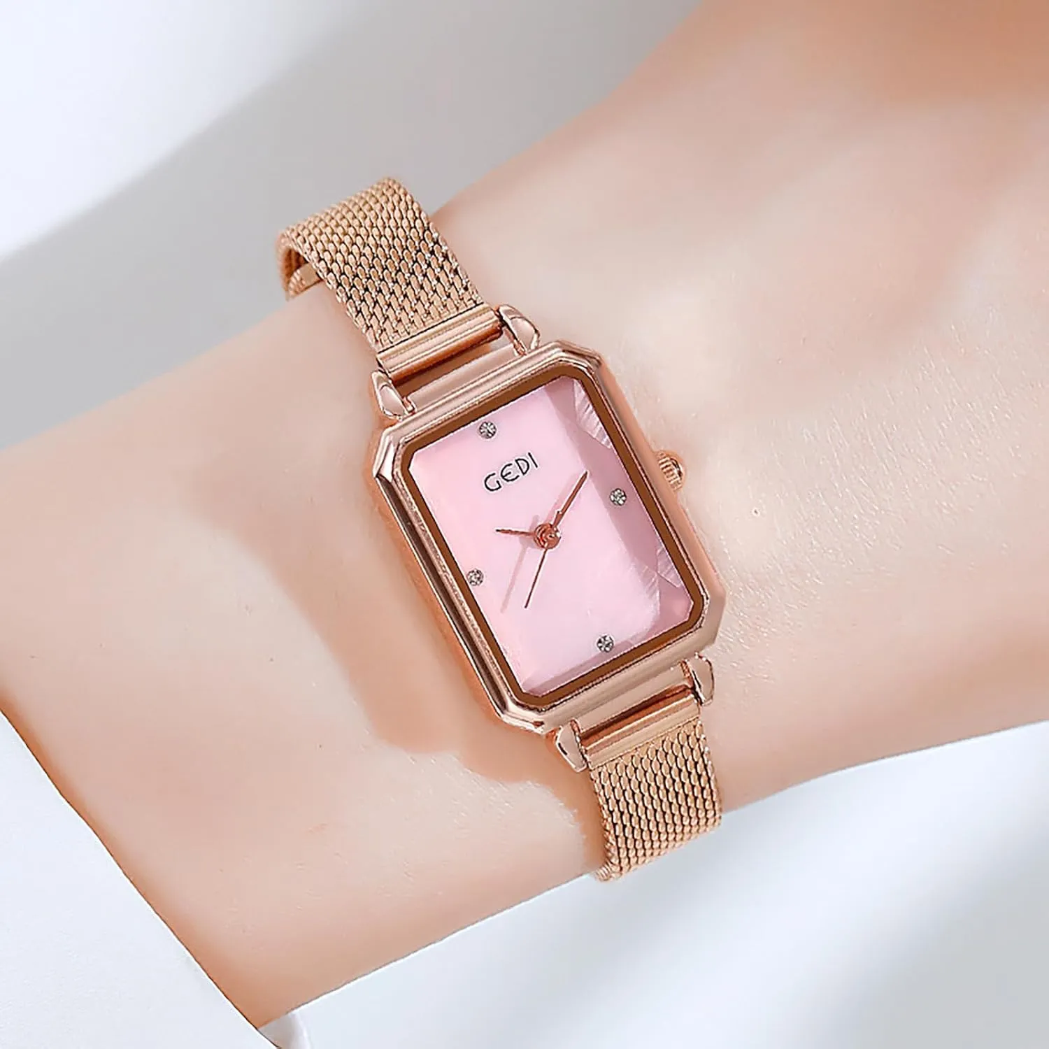 Rose Gold Stainless Steel Mesh Band Waterproof Wrist Watch Women's Minimalist Dainty Watch Fashion Business Analog Quartz Watch for clay durable Womens 