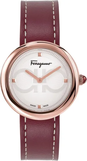 Rosegold Case and a Silver Dial Ferragamo Ferragamo Chic Collection proliferation Luxury Womens Watch Timepieces with a Burgundy Strap Featuring a 