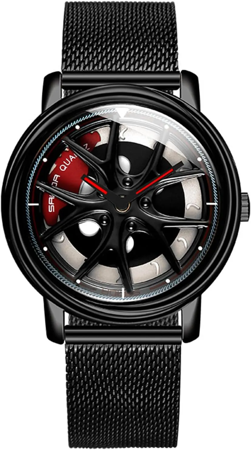 Rotating Rim Hub Design Fashion Quartz Stylish Wristwatch with Stainless Steel Strap Gifts for Car Enthusiasts Gosasa Creative Men??s Wrist Watch 3D Spinning Car Wheel bleak rote Watches 