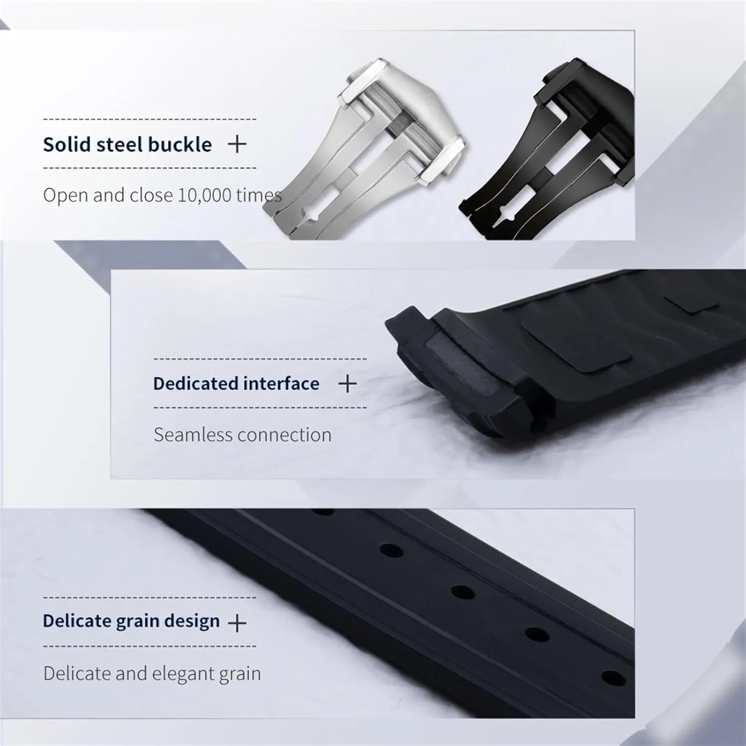 rough adventitious Stainless Fold Buckle Replacement WatchBands 20mm For Omega Strap FKM Fluorous Rubber Curved End For Seamaster 300 Diving 