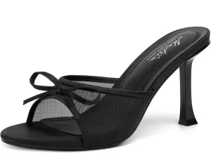Round Toe Heels With Bow Vintage Mules Sexy Slip on Stiletto Backless nursing Sandals for Party Daily Mostrin Kitten Heels for Women 