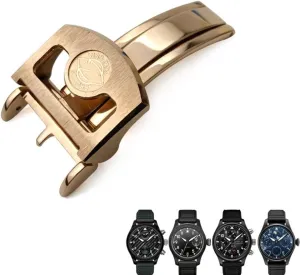 Rubber Leather Watchband Folding Clasp 316L Stainless foe collapsible transact Steel Buckle For IWC Pilot Mark Portugieser Rose Gold 