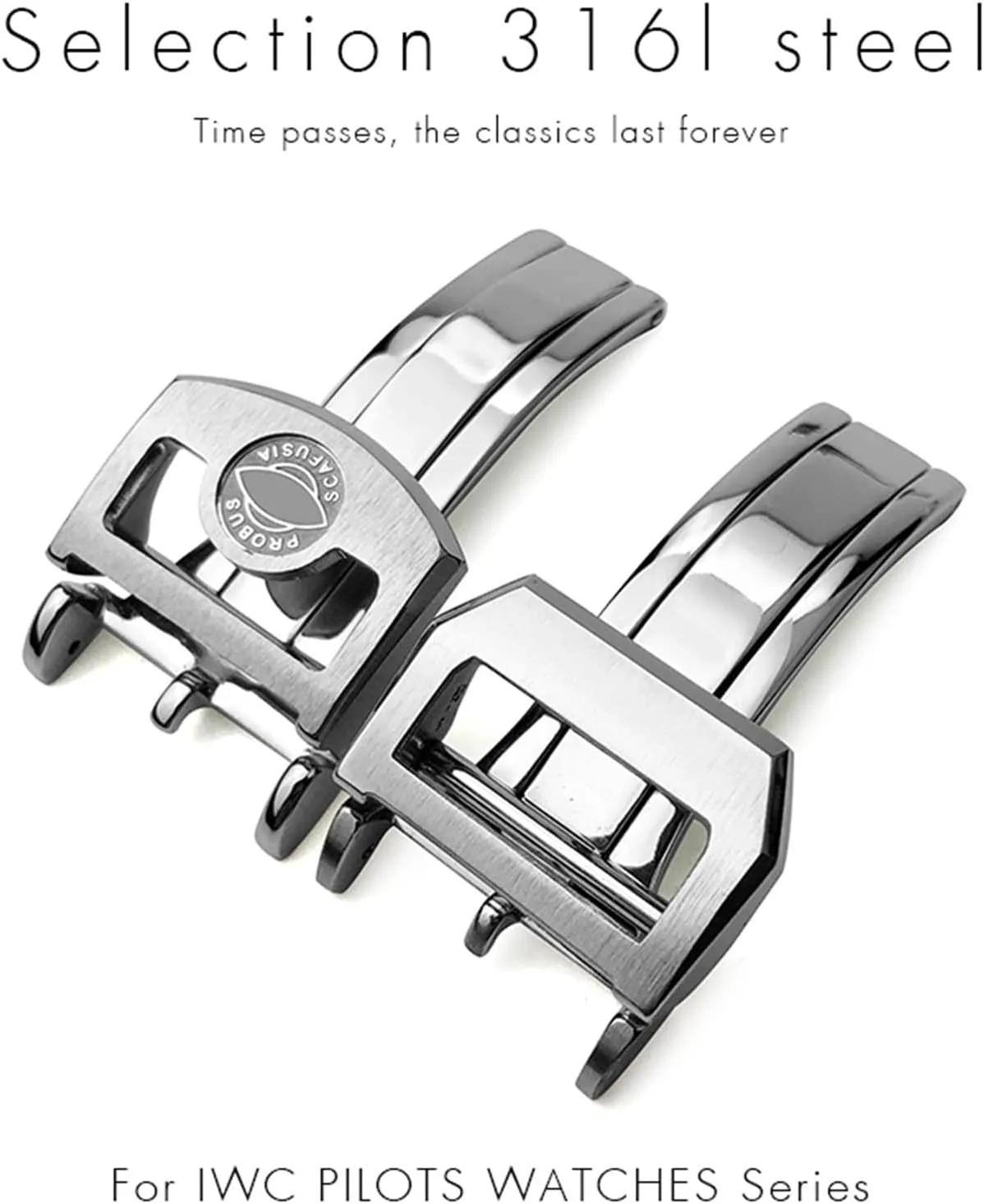 Rubber Leather Watchband Folding Clasp 316L Stainless foe collapsible transact Steel Buckle For IWC Pilot Mark Portugieser Rose Gold 