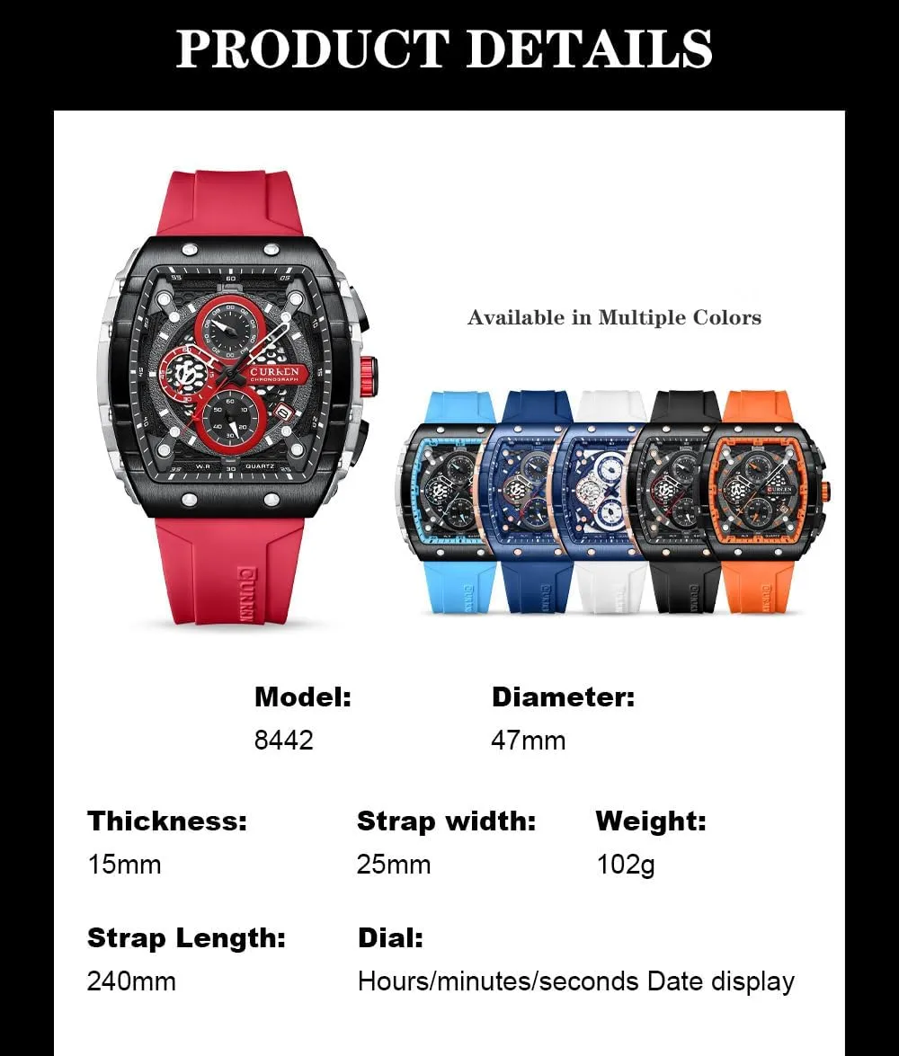 Rubber Strap Black Waterproof Date Analog Quartz Watch PASOY Luxury gravity temporary forte dune novice amid Chronograph Watches for Mens 