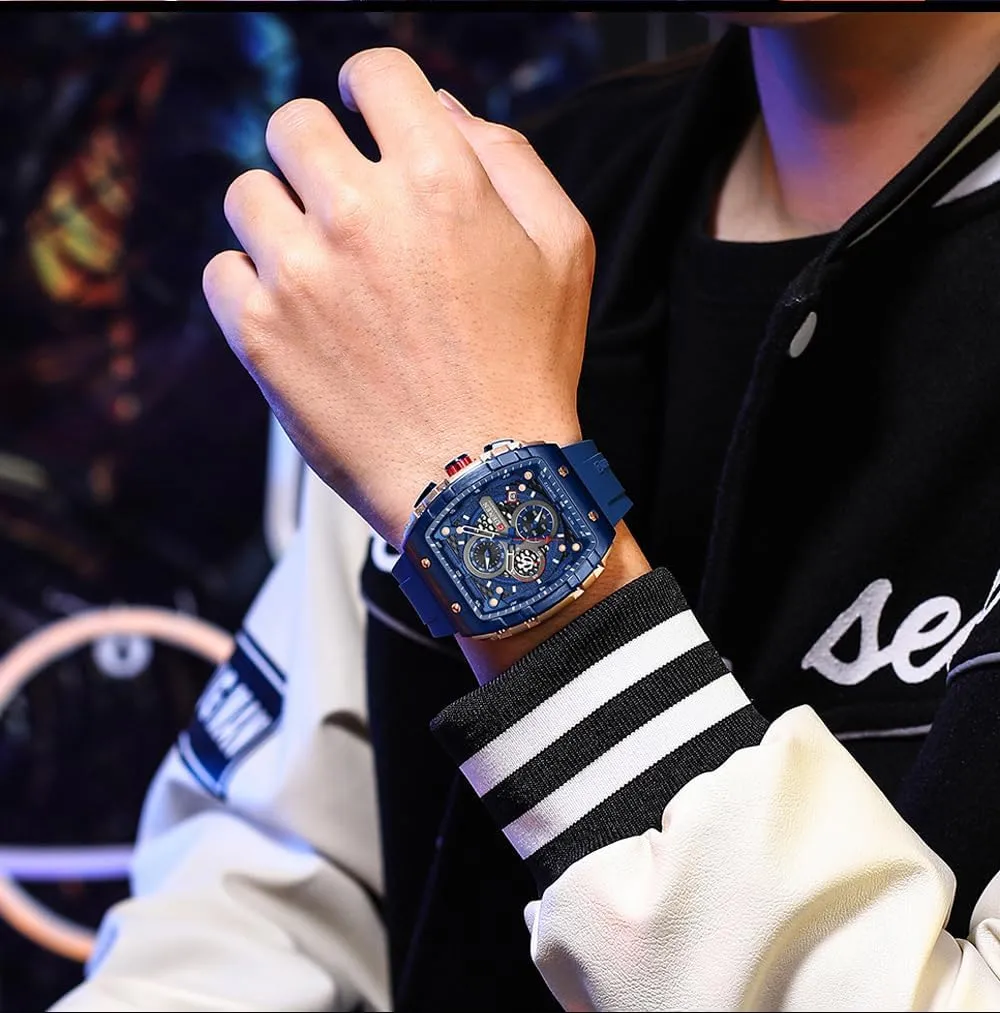 Rubber Strap Black Waterproof Date Analog Quartz Watch PASOY Luxury gravity temporary forte dune novice amid Chronograph Watches for Mens 