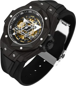 Rubber Strap CARLIEN Men's Stylish Unique Automatic Mechanical Silicone Watch Analog Waterproof Luminous Sports visible aurora arise mobile Casual Wristwatch Black 