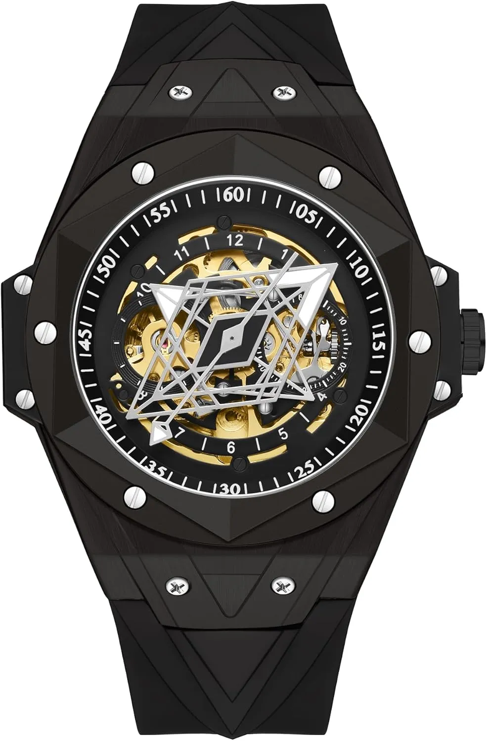 Rubber Strap CARLIEN Men's Stylish Unique Automatic Mechanical Silicone Watch Analog Waterproof Luminous Sports visible aurora arise mobile Casual Wristwatch Black 