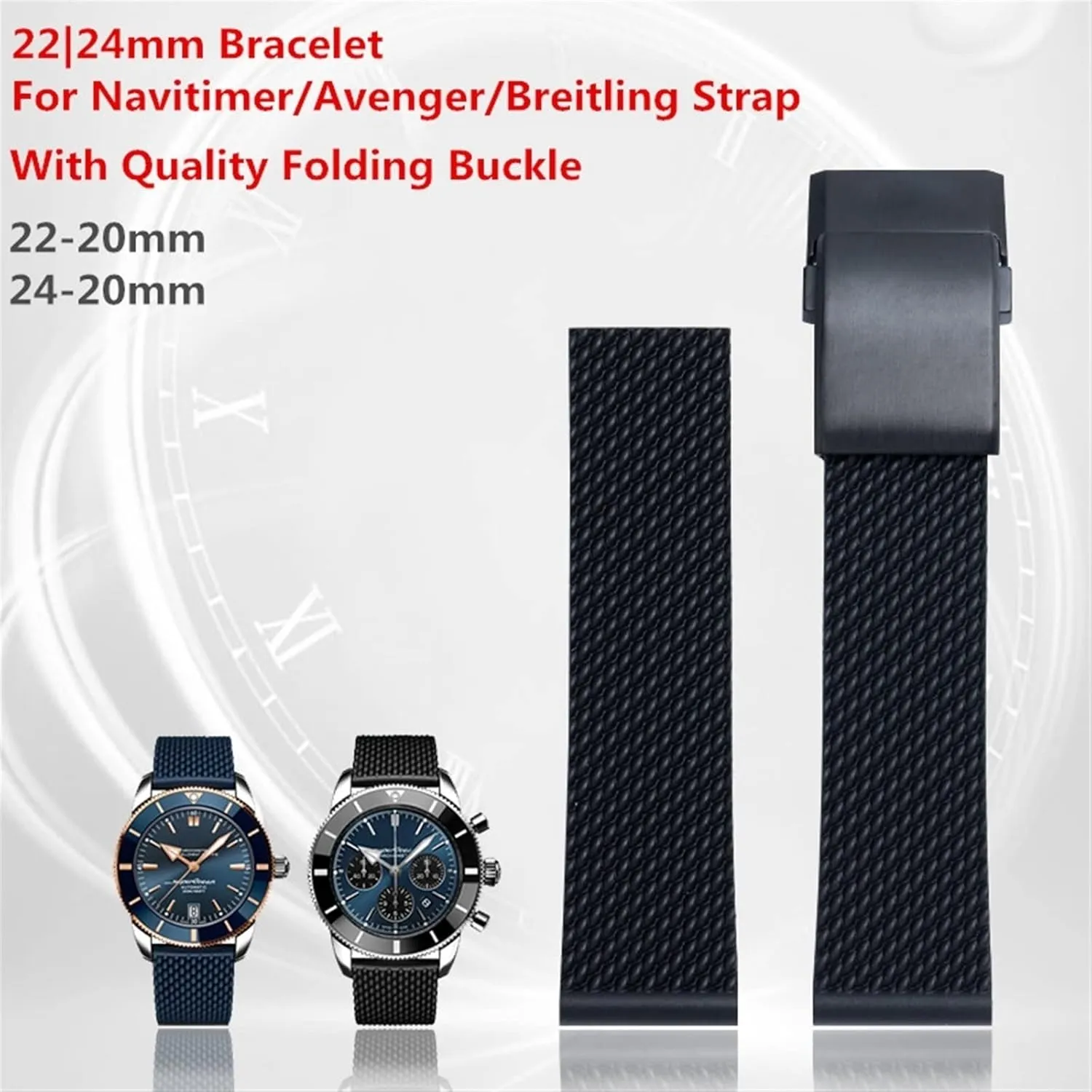 Rubber Watch Band 22mm 24mm WatchBand Bracelet For lethal Navitimer/Avenger/Superocean For Breitling Strap Soft Silicone 
