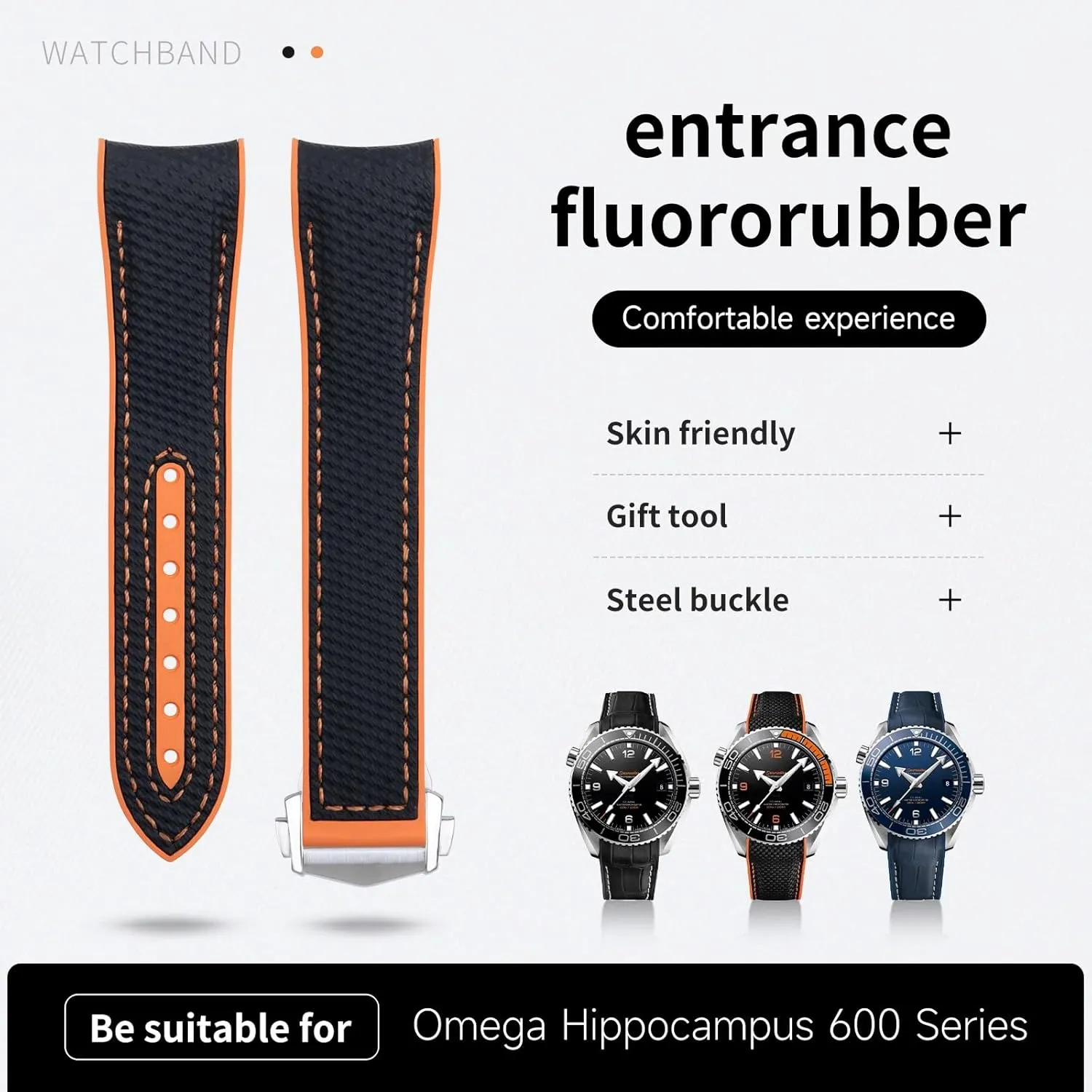 Rubber Watch Band For Omega Strap For 43.5mm Dial Sea m 600 Wristband Fold Buckle 21mm Soft FKM Fluororubber Nylon Texture install mushroom bargain landmass awesome Full 