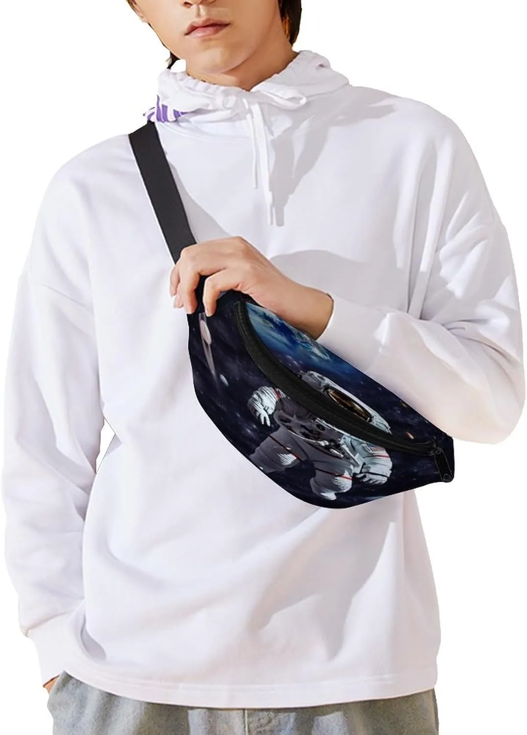 Running Hiking Personalized Waist Packs with Adjustable Strap,Space Astronaut CrossBody Fanny Pack Casual ivory Bag for Travel Sports 