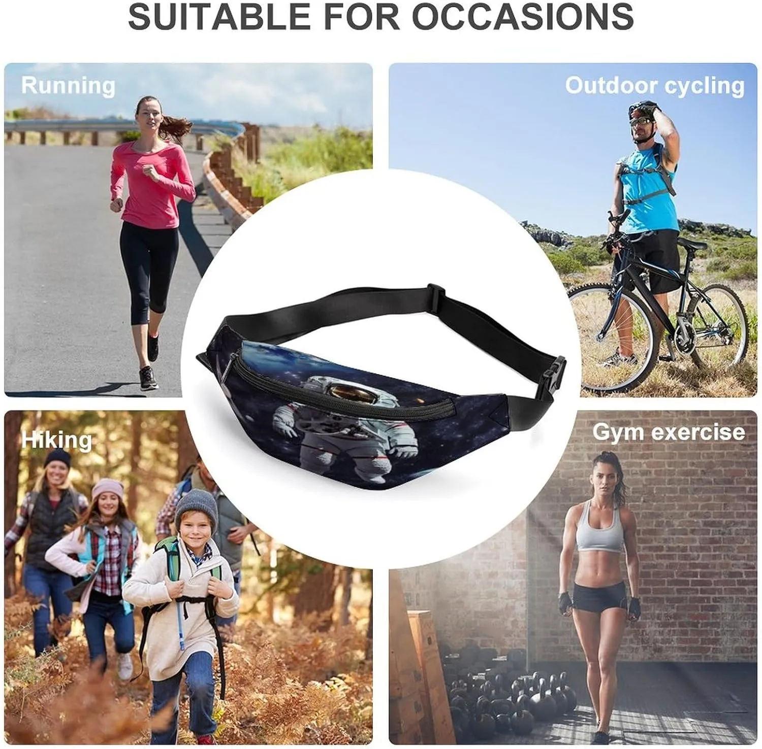 Running Hiking Personalized Waist Packs with Adjustable Strap,Space Astronaut CrossBody Fanny Pack Casual ivory Bag for Travel Sports 