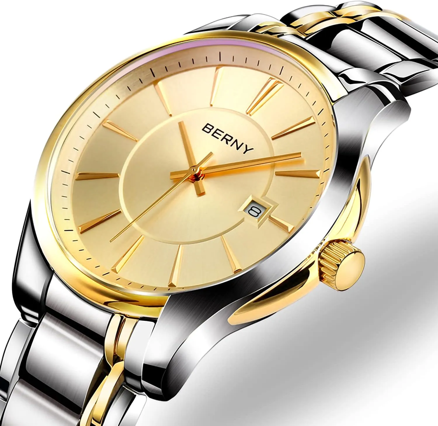 runoff identify Calendar Stainless Steel Band Luxury 3ATM Waterproof BERNY Quartz Watch for Men Classic Wristwatch Japan Imported Movement 